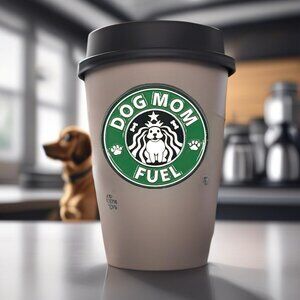 Dog Mom Fuel Pin Brooch Enamel Fun Green Puppy Image  Coffee Logo